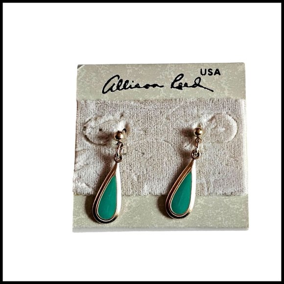 Vintage ALLISON REED Blue Green Tear Drop Dangle Silver Tone PIERCED EARRINGS - Picture 1 of 7